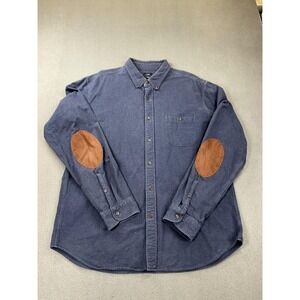 J Crew Shirt Mens XL Blue Cotton Flannel Button Down Elbow Patch preppy dad prof
